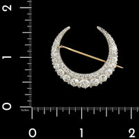 Antique 18K Yellow Gold and Platinum Diamond Crescent Moon Pin