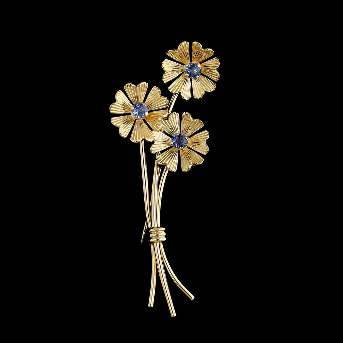 14K Yellow Gold Estate Sapphire Flower Pin