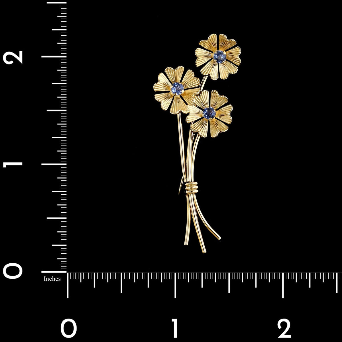14K Yellow Gold Estate Sapphire Flower Pin