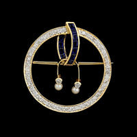 18K Yellow Gold Estate Sapphire and Diamond Pendant Brooch