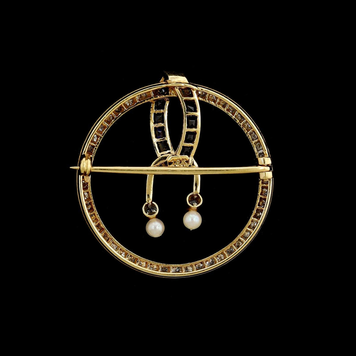 18K Yellow Gold Estate Sapphire and Diamond Pendant Brooch