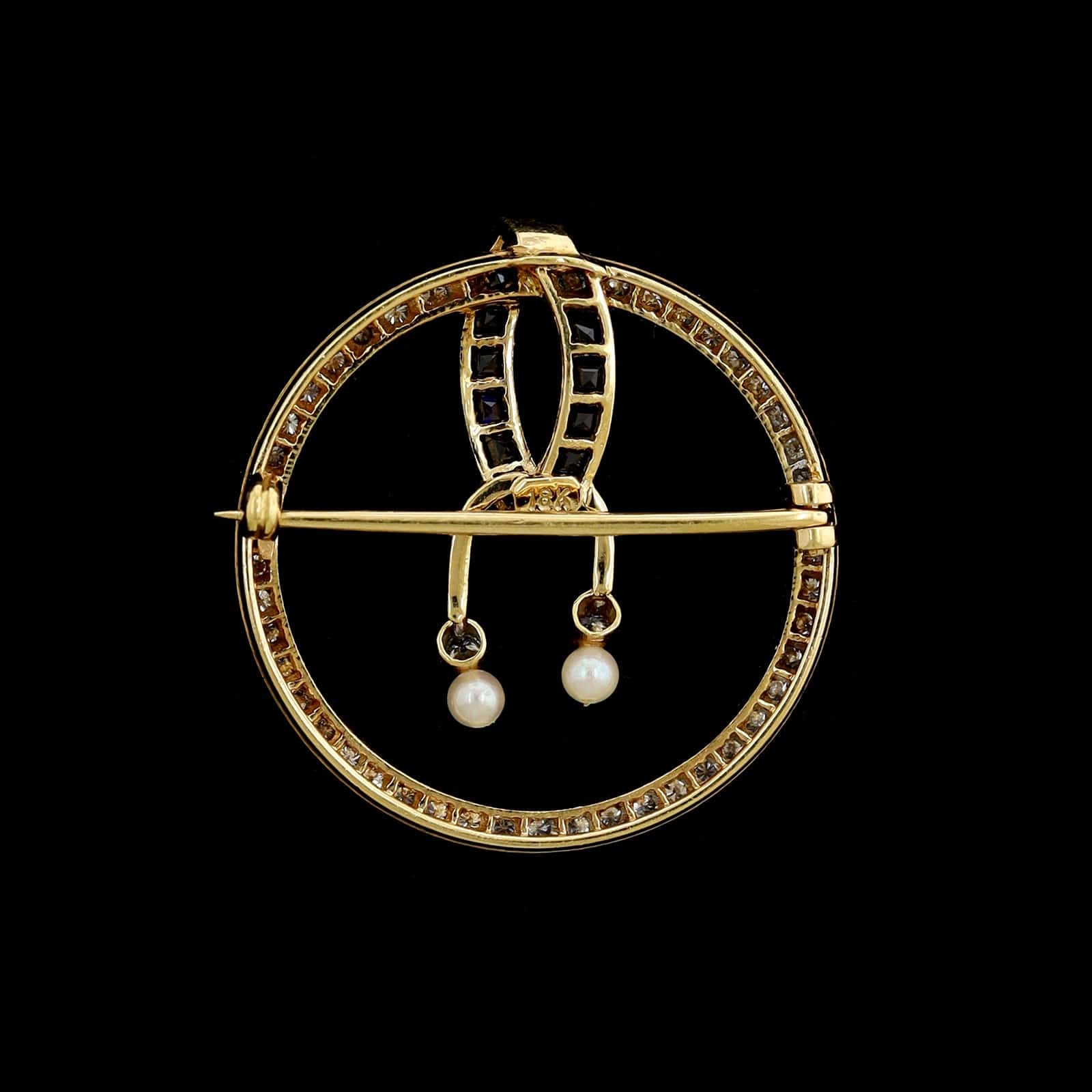 18K Yellow Gold Estate Sapphire and Diamond Pendant Brooch