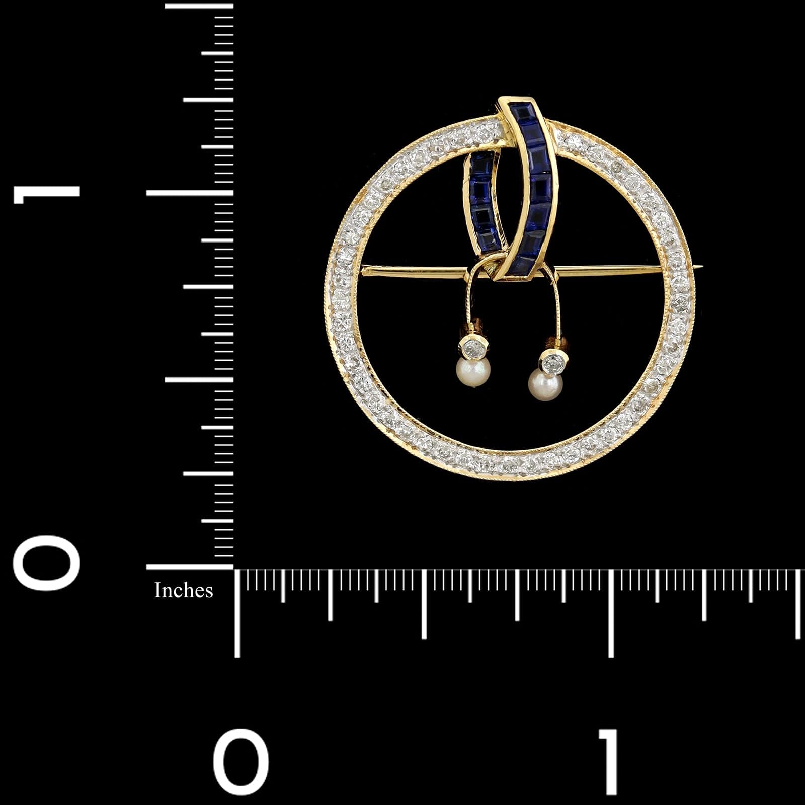 18K Yellow Gold Estate Sapphire and Diamond Pendant Brooch