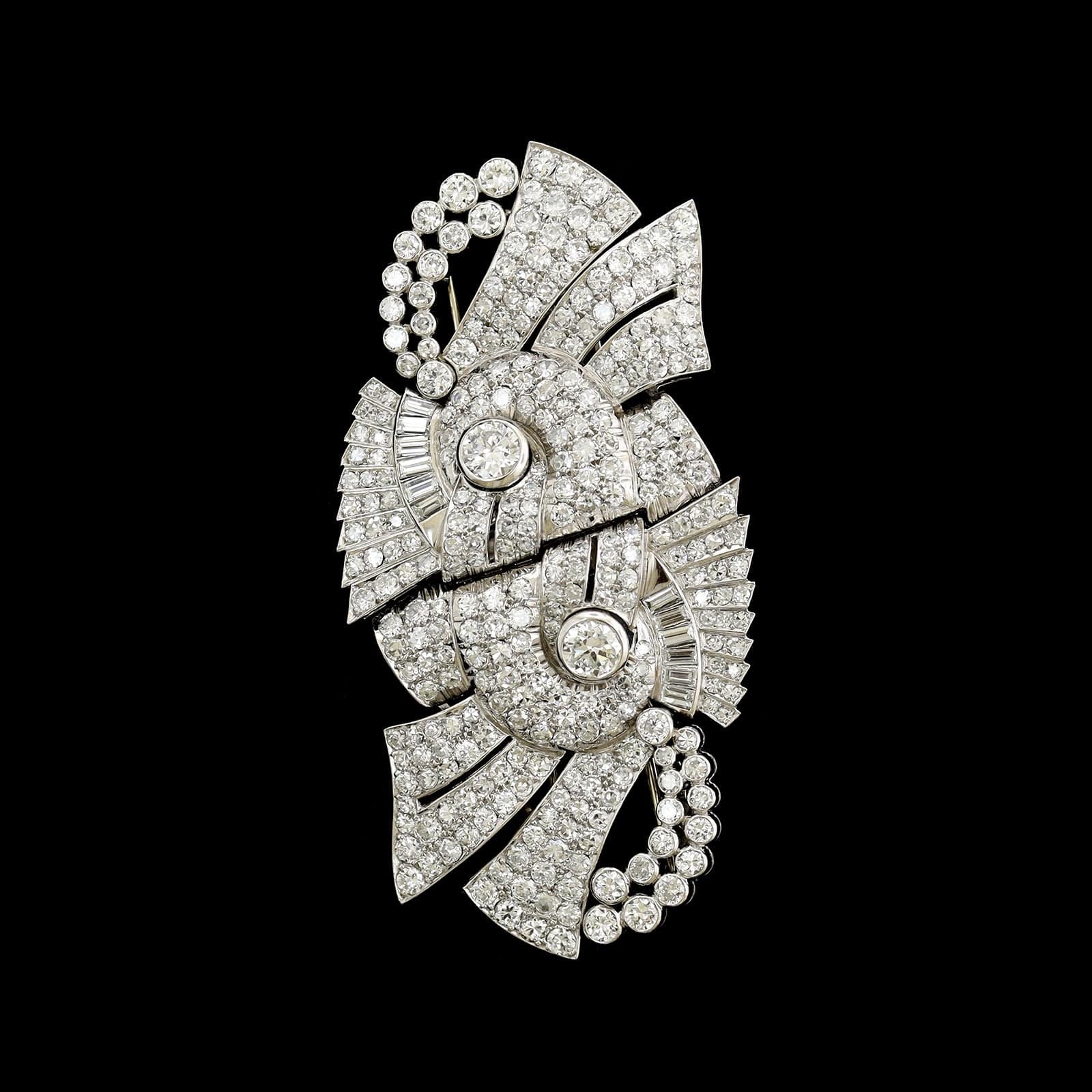 Vintage Platinum Estate Diamond Dress Clips