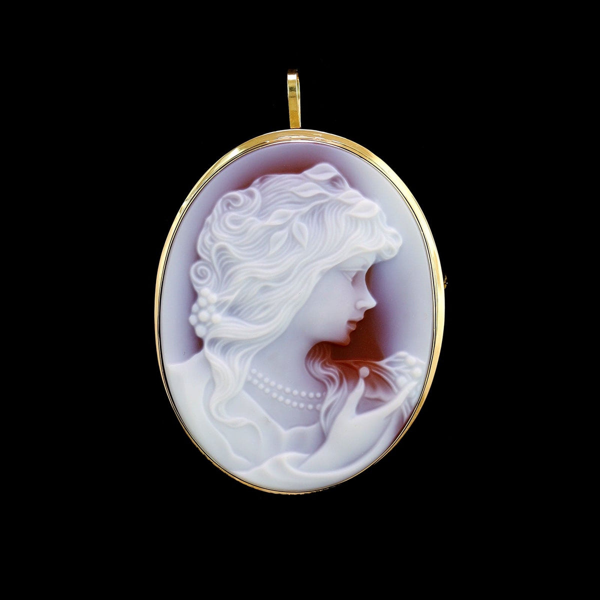 18K Yellow Gold Estate Agate Cameo Pin Pendant