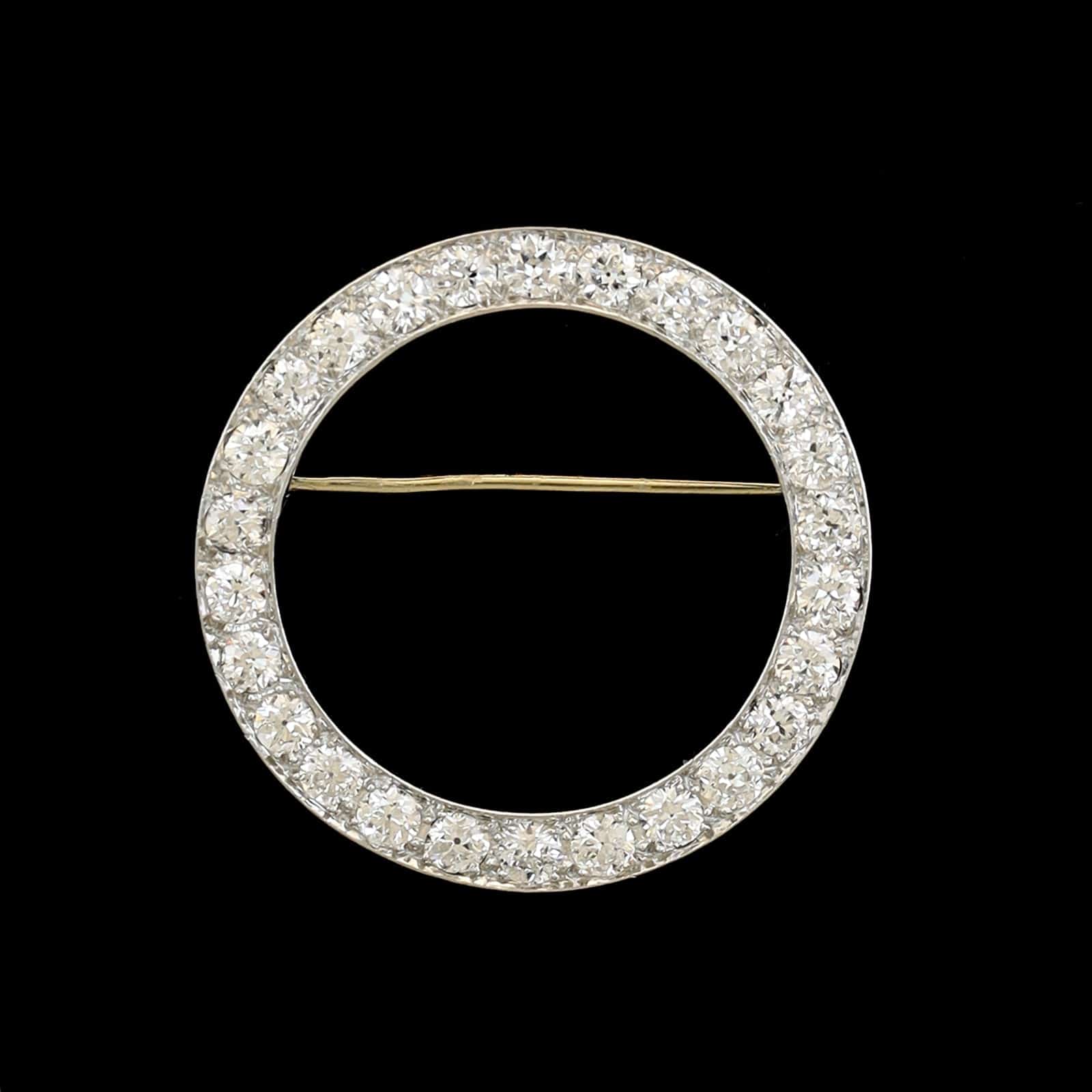 Vintage Platinum Estate Diamond Circle Pin