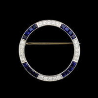 Platinum Estate Sapphire and Diamond Circle Pin