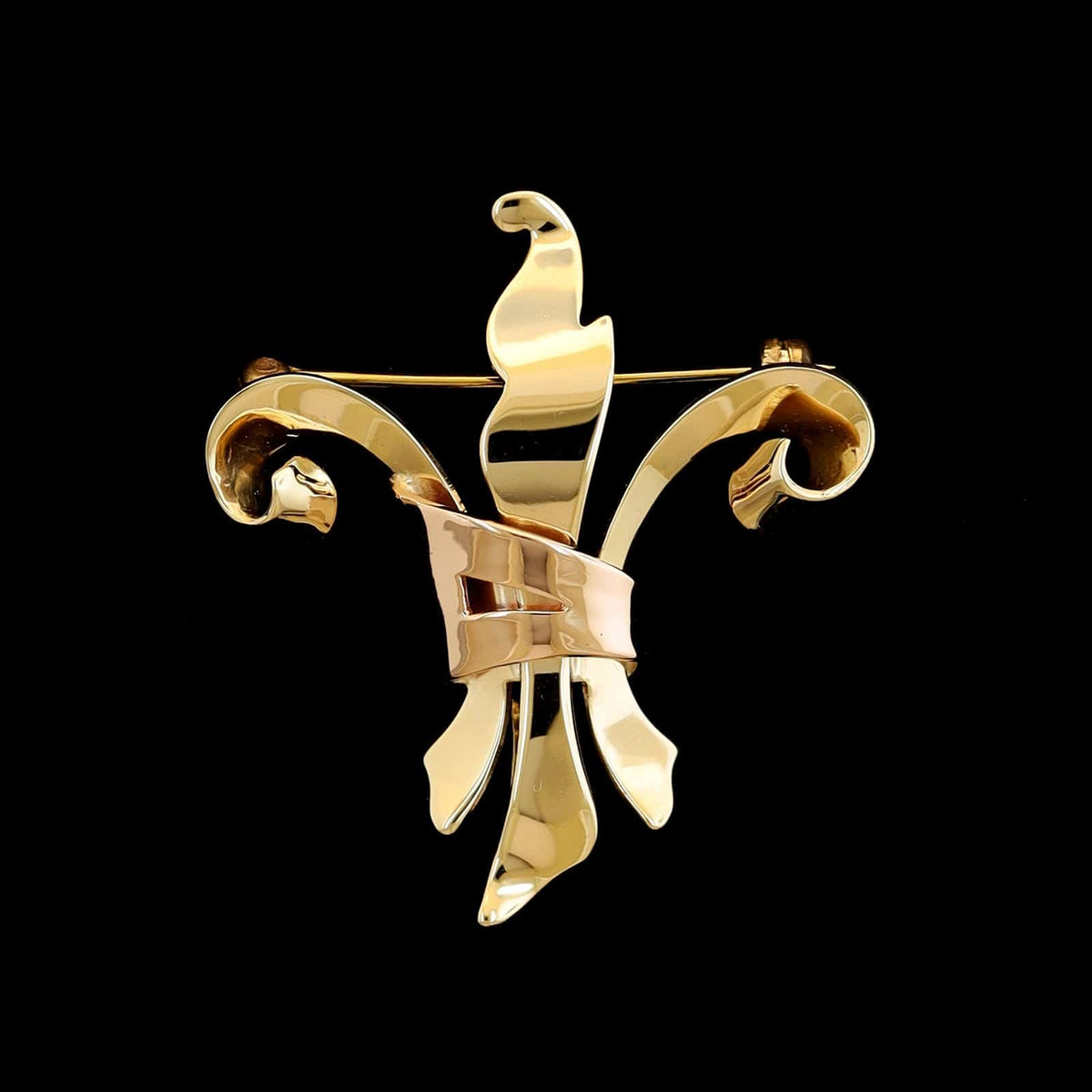 Retro 14K Rose and Yellow Gold Estate Fleur De Lis Pin