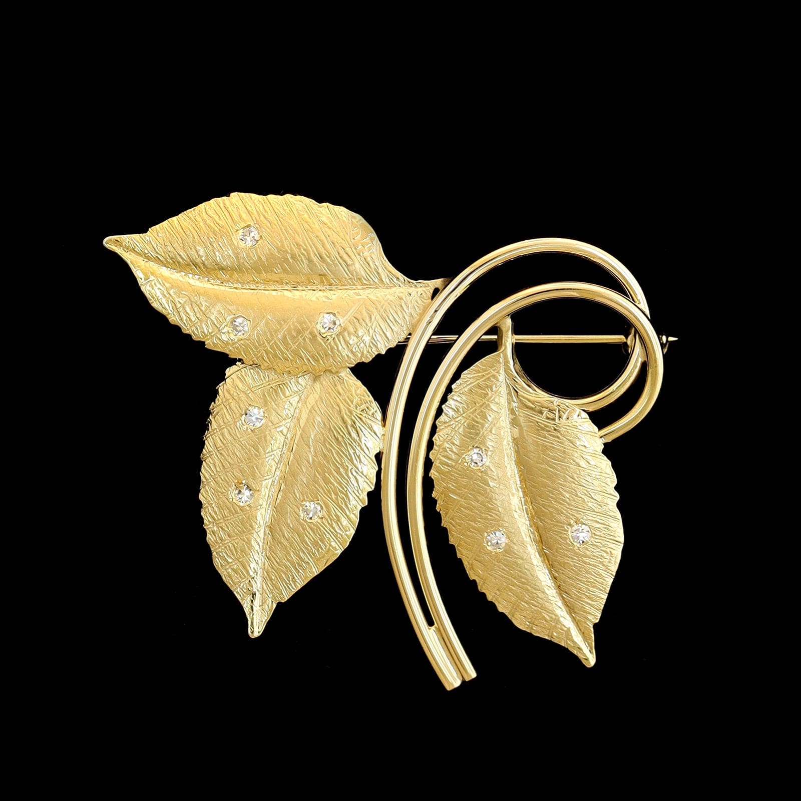Harry S. Bick 14K Yellow Gold Estate Diamond Leaf Pin