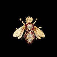 14K Yellow Gold Estate Ruby and Diamond Bee Pin