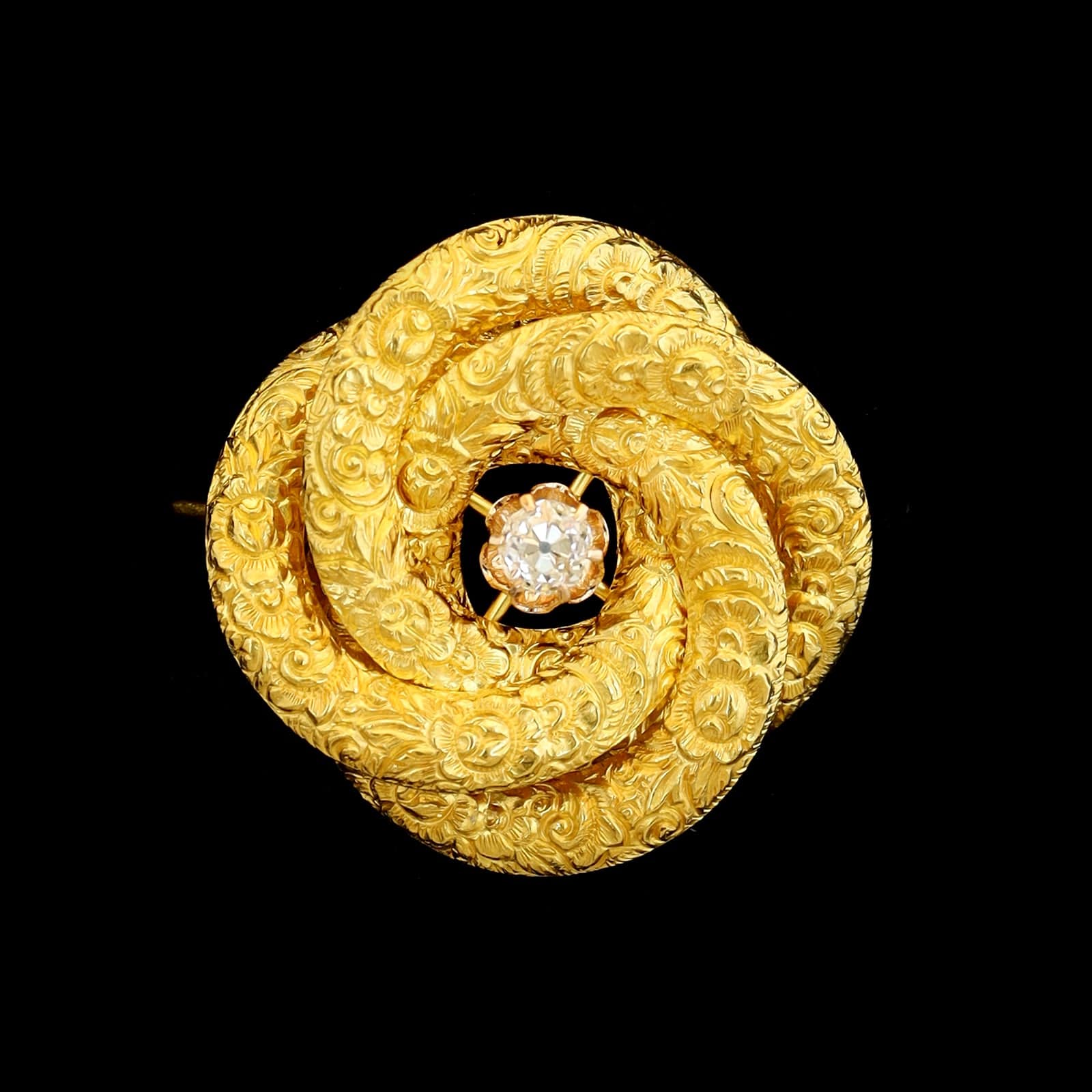 Victorian 14K Yellow Gold Estate Knot Diamond Pin