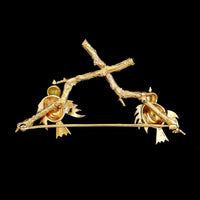Vintage 14K Yellow Gold Estate Birds on a Branch Pin