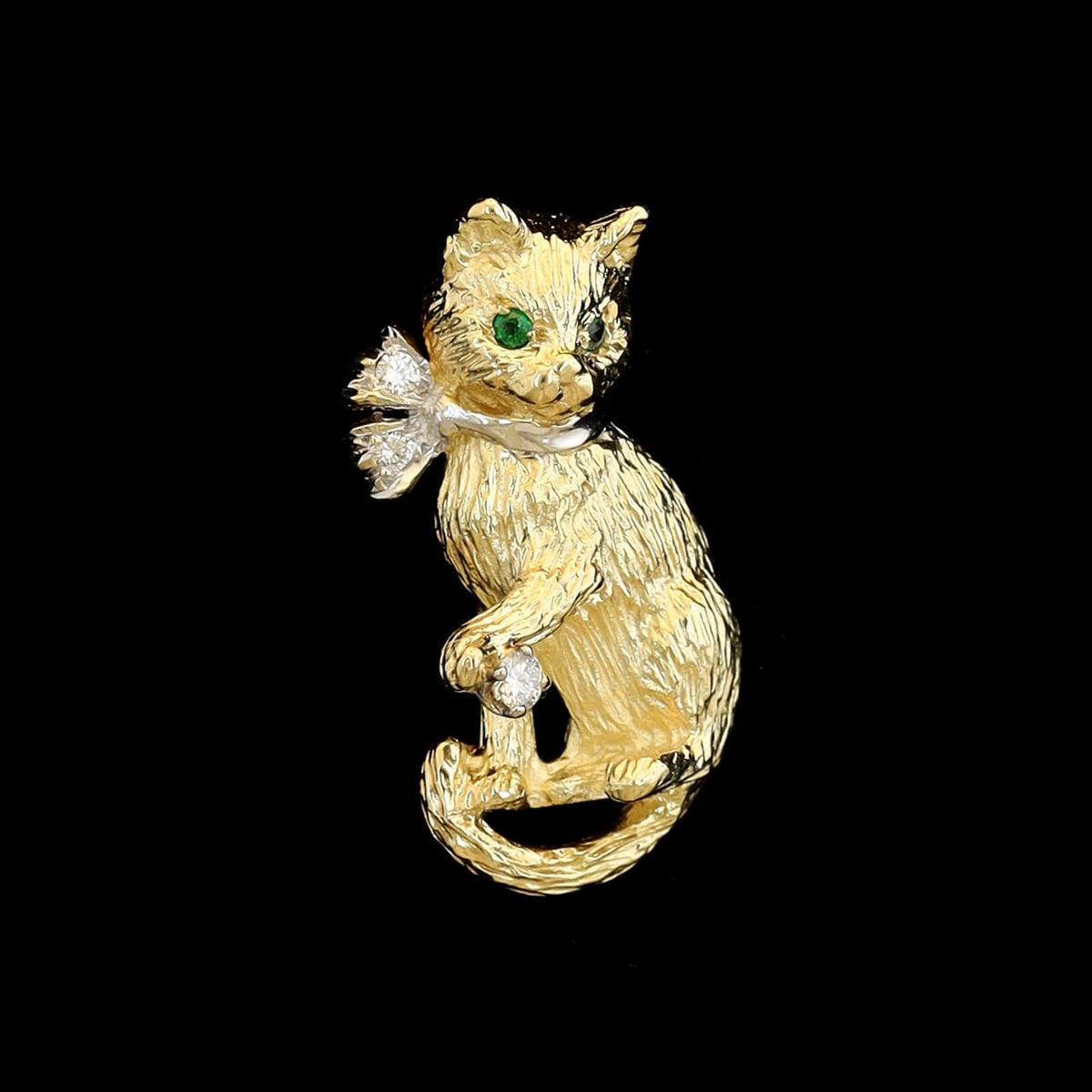 14K Two-tone Gold Estate Diamond Cat Pin