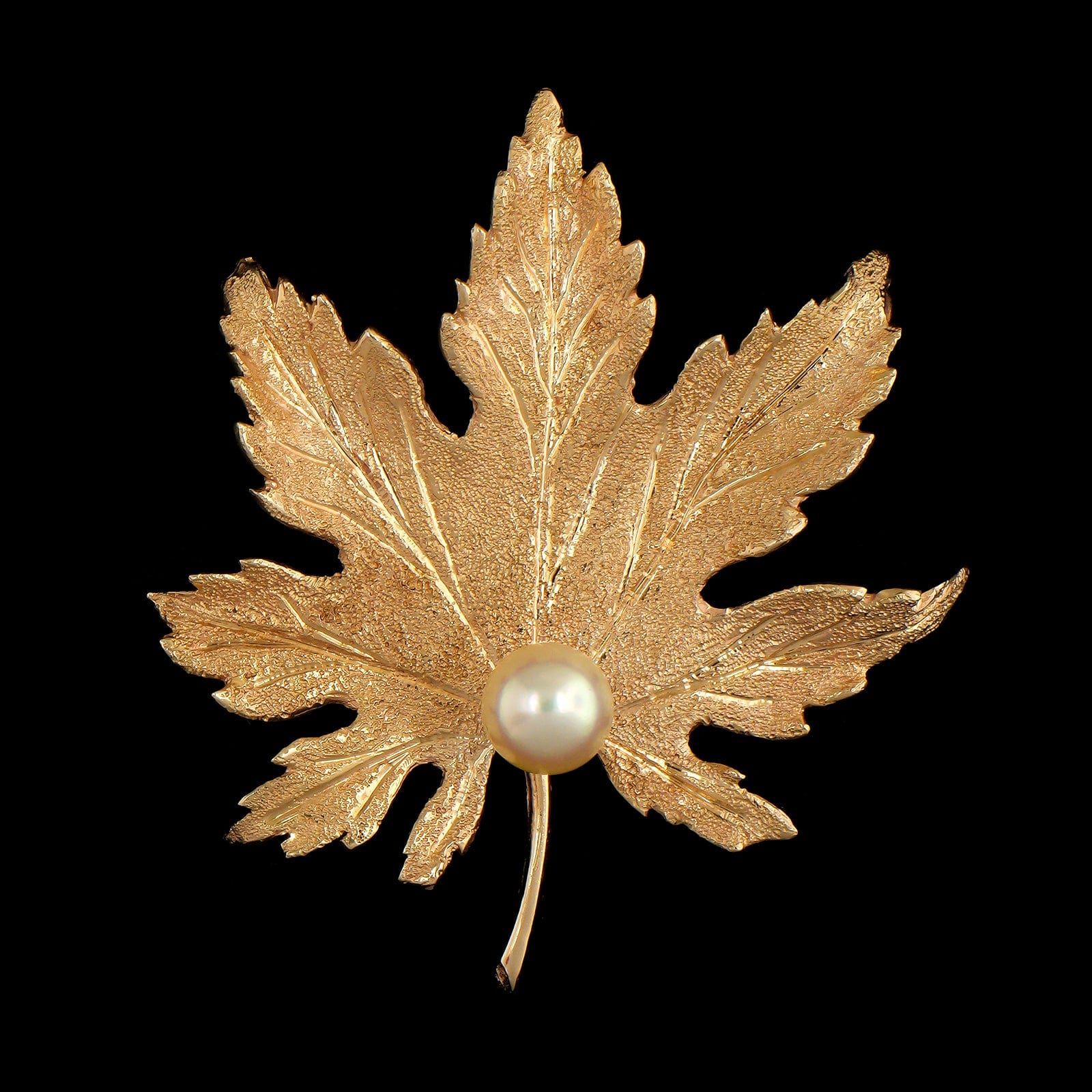 14K Yellow Gold Estate Cultured Pearl Leaf Pin