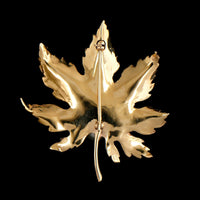 14K Yellow Gold Estate Cultured Pearl Leaf Pin