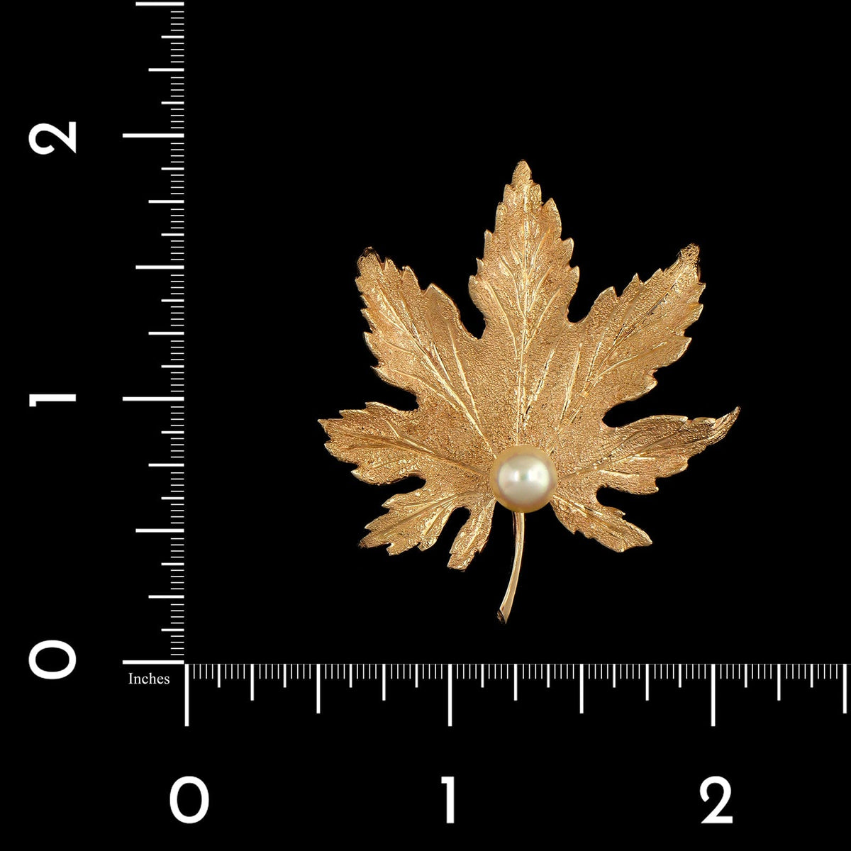 14K Yellow Gold Estate Cultured Pearl Leaf Pin