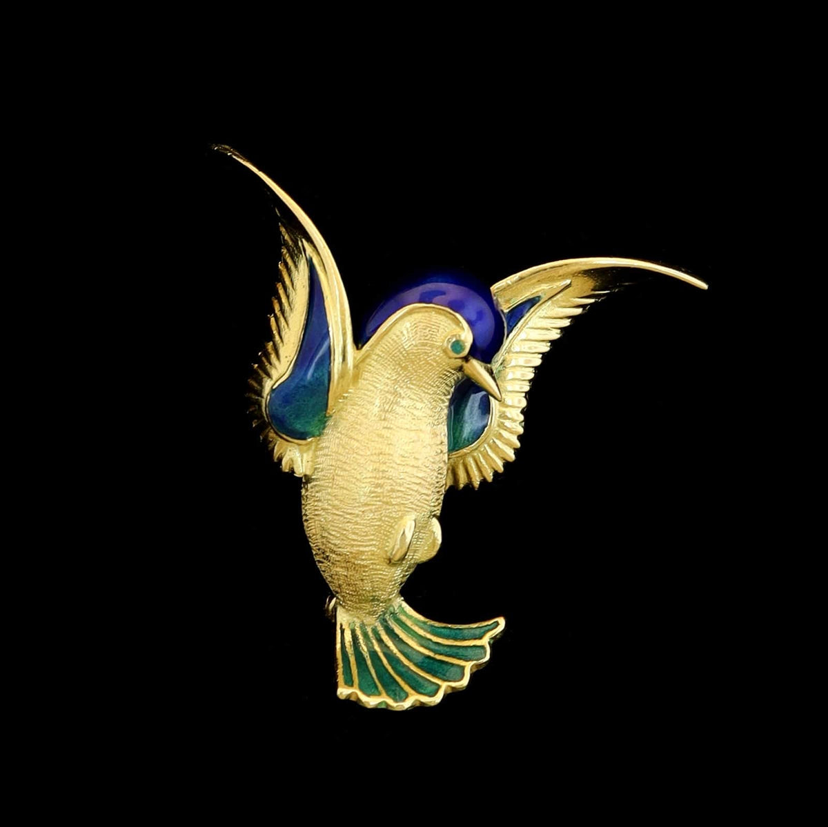18K Yellow Gold Estate Enamel Bird Pin