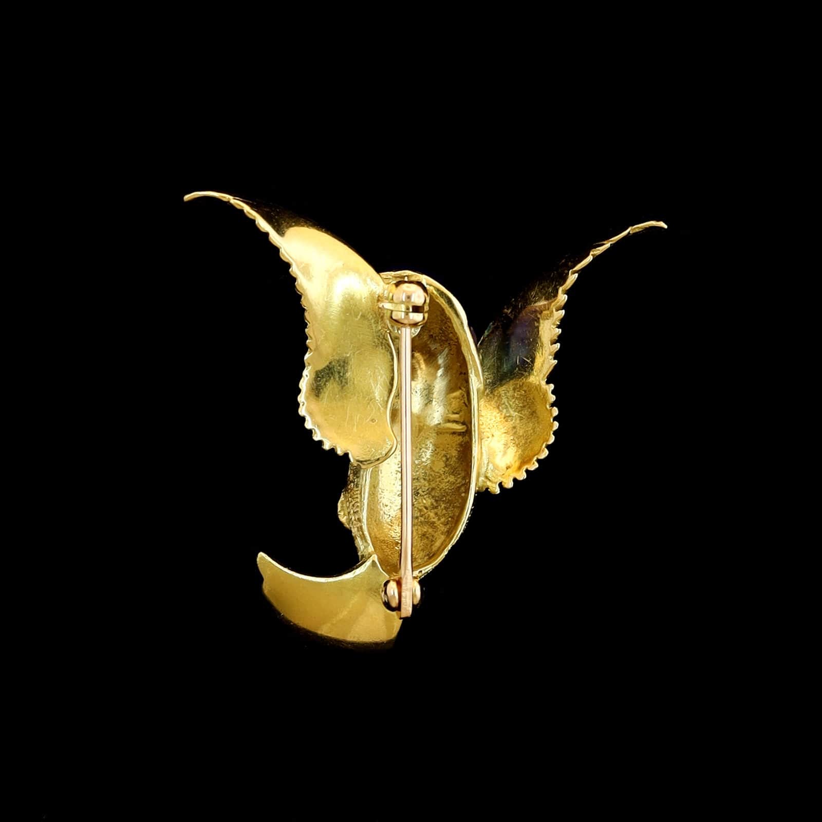 18K Yellow Gold Estate Enamel Bird Pin