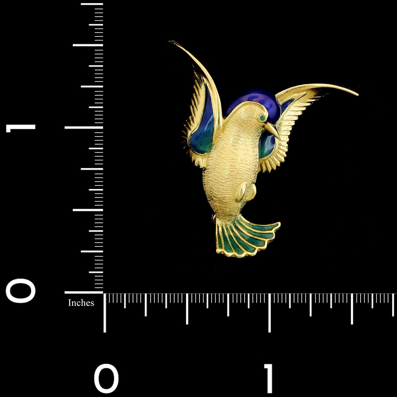 18K Yellow Gold Estate Enamel Bird Pin