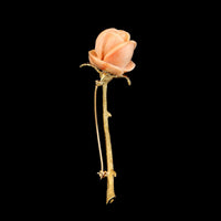 14K Yellow Gold Estate Carved Coral Rose Pin