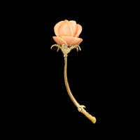 14K Yellow Gold Estate Carved Coral Rose Pin