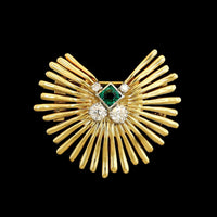 14K Yellow Gold Estate Emerald and Diamond Brooch