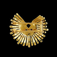 14K Yellow Gold Estate Emerald and Diamond Brooch