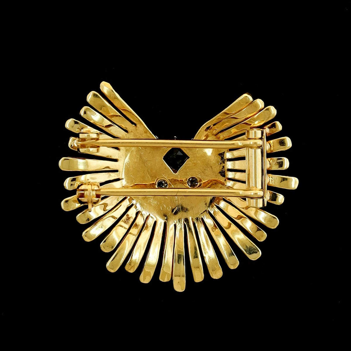 14K Yellow Gold Estate Emerald and Diamond Brooch