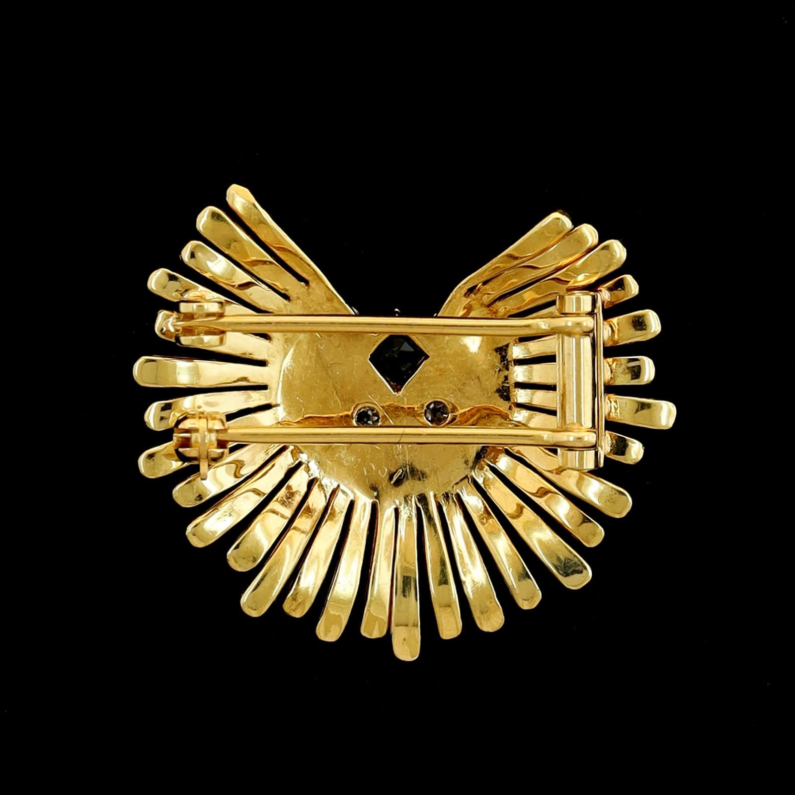 14K Yellow Gold Estate Emerald and Diamond Brooch