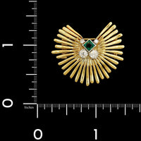 14K Yellow Gold Estate Emerald and Diamond Brooch