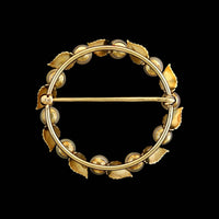 14K Yellow Gold Estate Pearl Leaf Wreath Pin