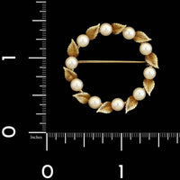14K Yellow Gold Estate Pearl Leaf Wreath Pin
