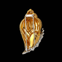 18K Two-tone Gold Estate Emerald and Diamond Shell Brooch