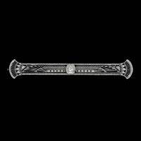 Art Deco 14K White Gold Estate Diamond Black Enamel Egyptian Revival Pin