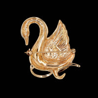 14K Yellow Gold Estate Diamond Swan Pin