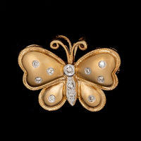 14K Yellow Gold Estate Diamond Butterfly Pin Pendant