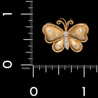 14K Yellow Gold Estate Diamond Butterfly Pin Pendant