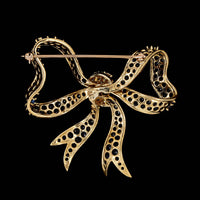 18K Yellow Gold Estate Sapphire and Diamond Bow Pin