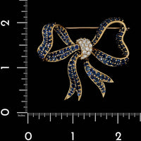 18K Yellow Gold Estate Sapphire and Diamond Bow Pin