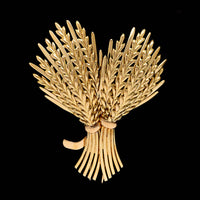 18K Yellow Gold Estate Wheat Sheaf Brooch