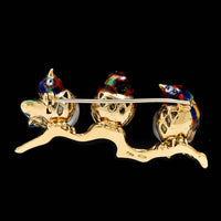 18K Yellow Gold Estate Cultured Baroque Pearl and Enamel Three Little Birds Pin