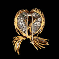 Vintage 18K Two-tone Gold Estate Diamond Lovebirds Brooch