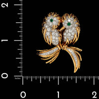 Vintage 18K Two-tone Gold Estate Diamond Lovebirds Brooch