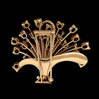 Vintage 14K Yellow Gold Estate Zircon and Diamond Flower Basket Brooch
