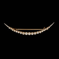 Victorian 14K Yellow Gold & Platinum Seed Pearl Crescent Moon Pin