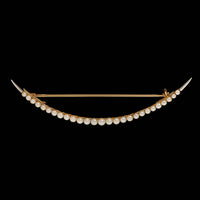 Victorian 14K Yellow Gold &amp; Platinum Estate Seed Pearl Crescent Moon Pin