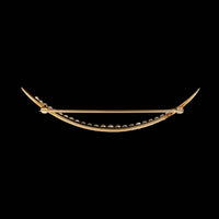 Victorian 14K Yellow Gold &amp; Platinum Estate Seed Pearl Crescent Moon Pin