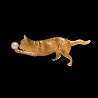 14K Yellow Gold Estate Cat Pin