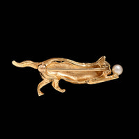 14K Yellow Gold Estate Cat Pin