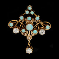 Vintage 14K Yellow Gold Estate Opal and Diamond Pin Pendant
